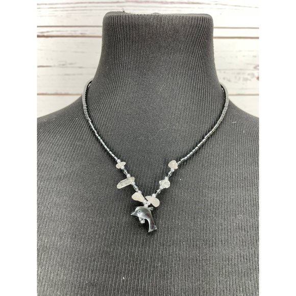 Silver Magnetic Healing Beaded‎ Dolphin Pendant Necklace - Picture 7 of 8